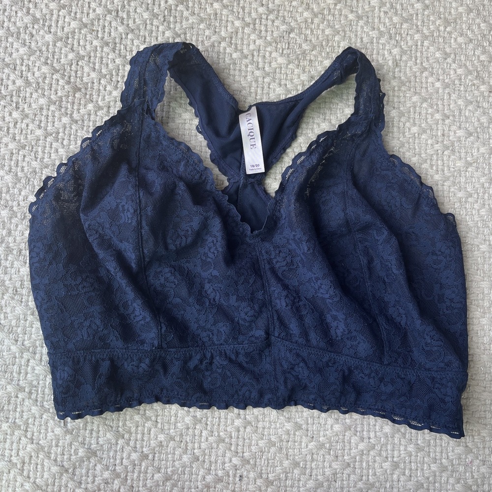 Cacique 18/20 Bralette Blue Lace Wireless Pullover RacerBack